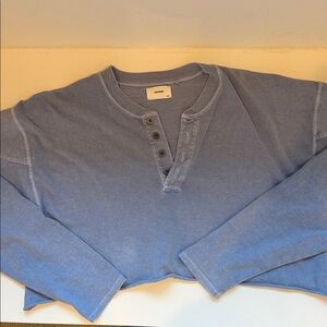 Joah brown Blue Cropped Henley Shirt s/m